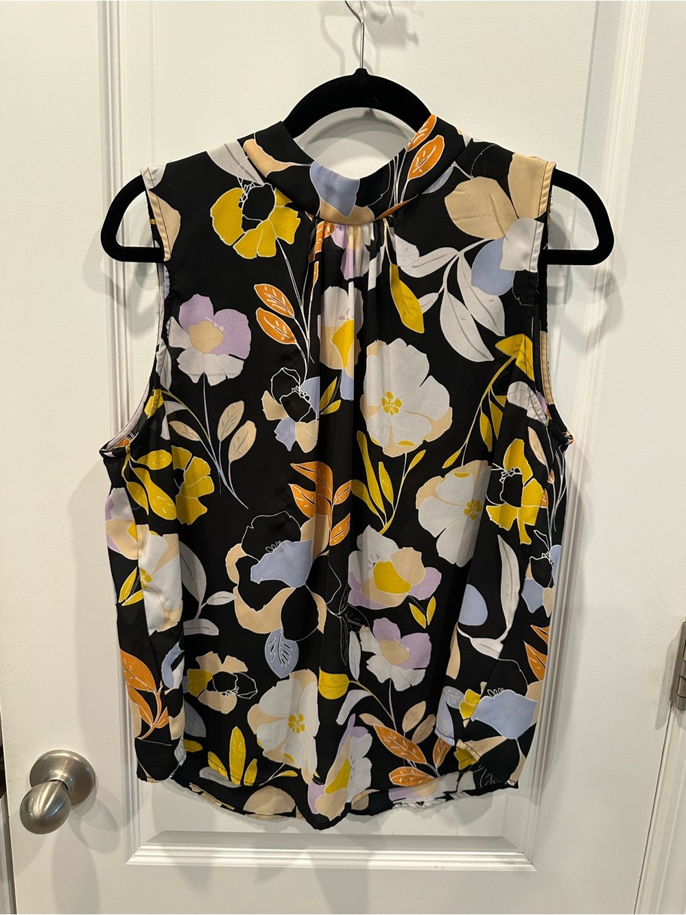 Who What Wear Sleeveless Mock Neck Floral Camisole - Black/Yellow/Lavender/Cream
